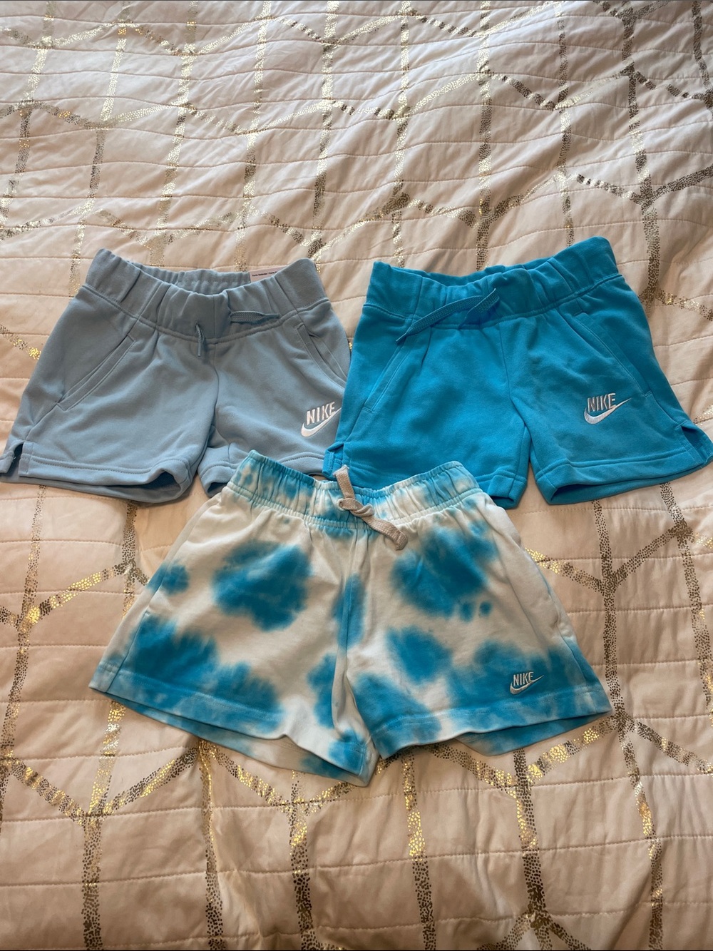 Nike Girls' Turquoise, Light Blue & White Tie-Dye Knit Shorts Set